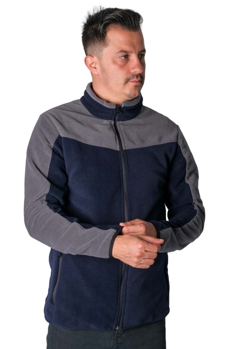 Robalı Polar Ceket Lacivert-Gri-1